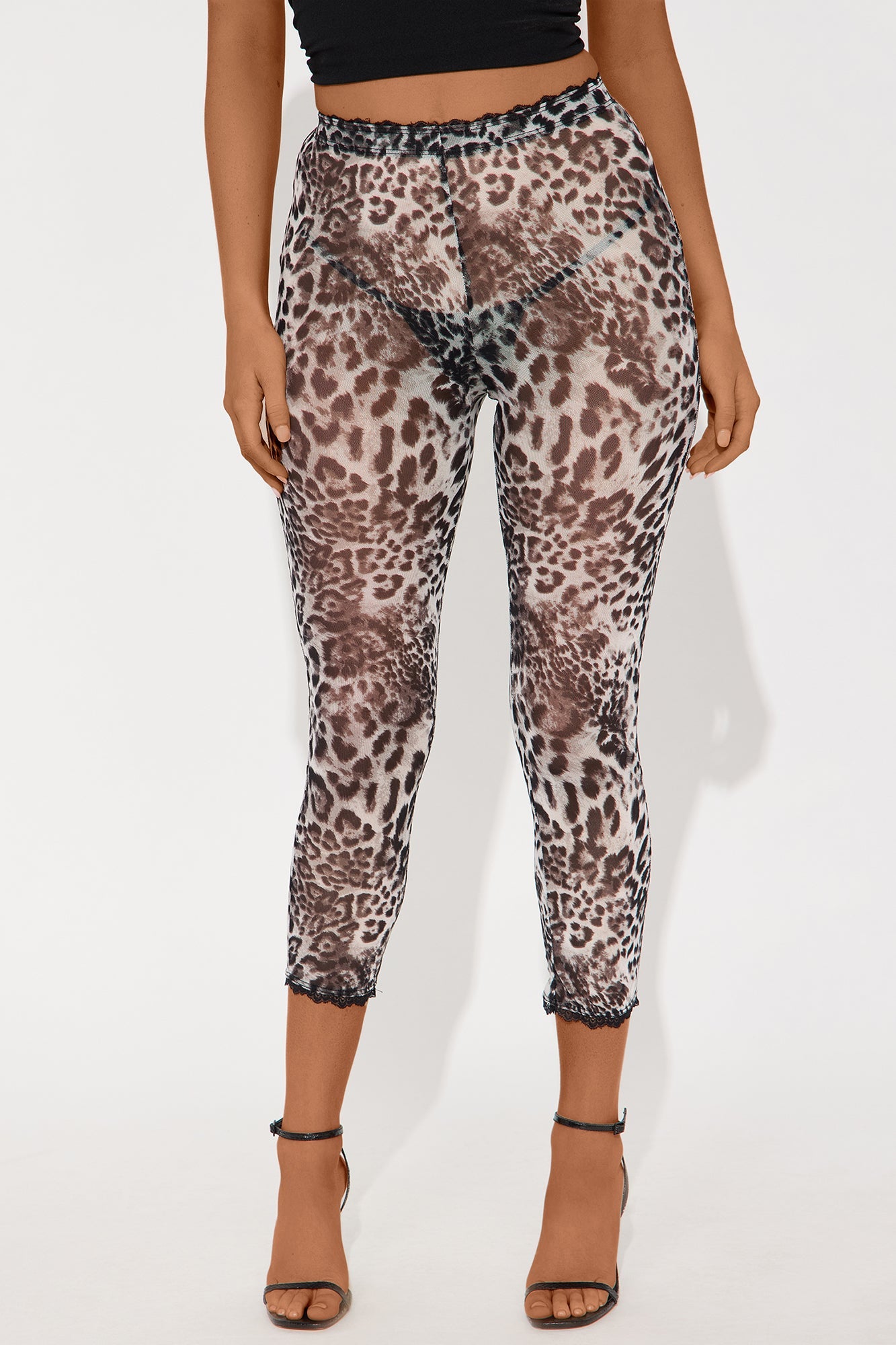 Mila Animal Print Mesh Capri Legging - Black/combo