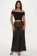 Simone Sheer Lace Bias Cut Maxi Skirt - Black
