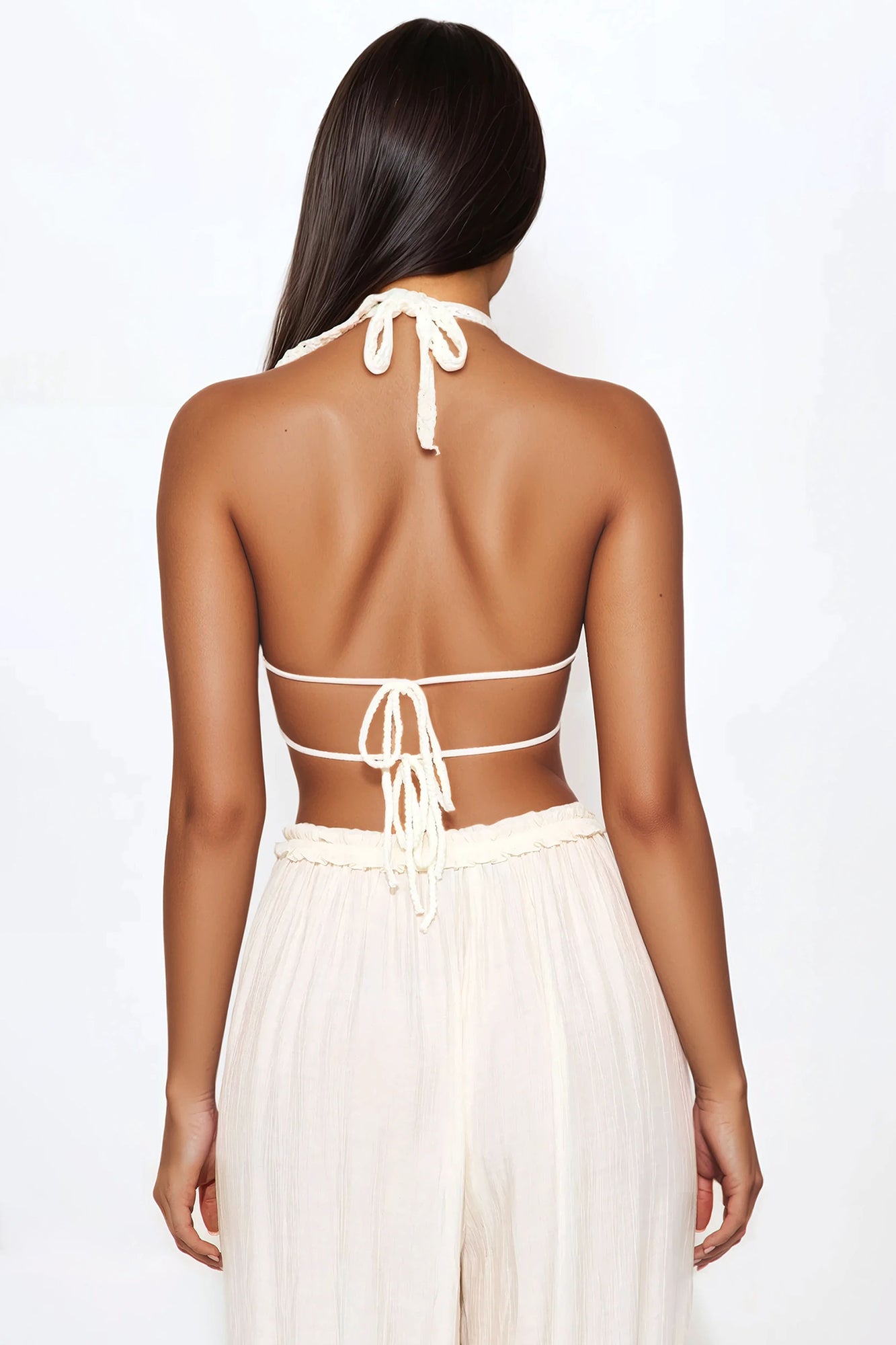 Wildflower Bliss Crochet Halter Top - Ivory