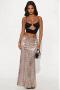 Bella Metallic Leopard Print Maxi Skirt - Brown/combo