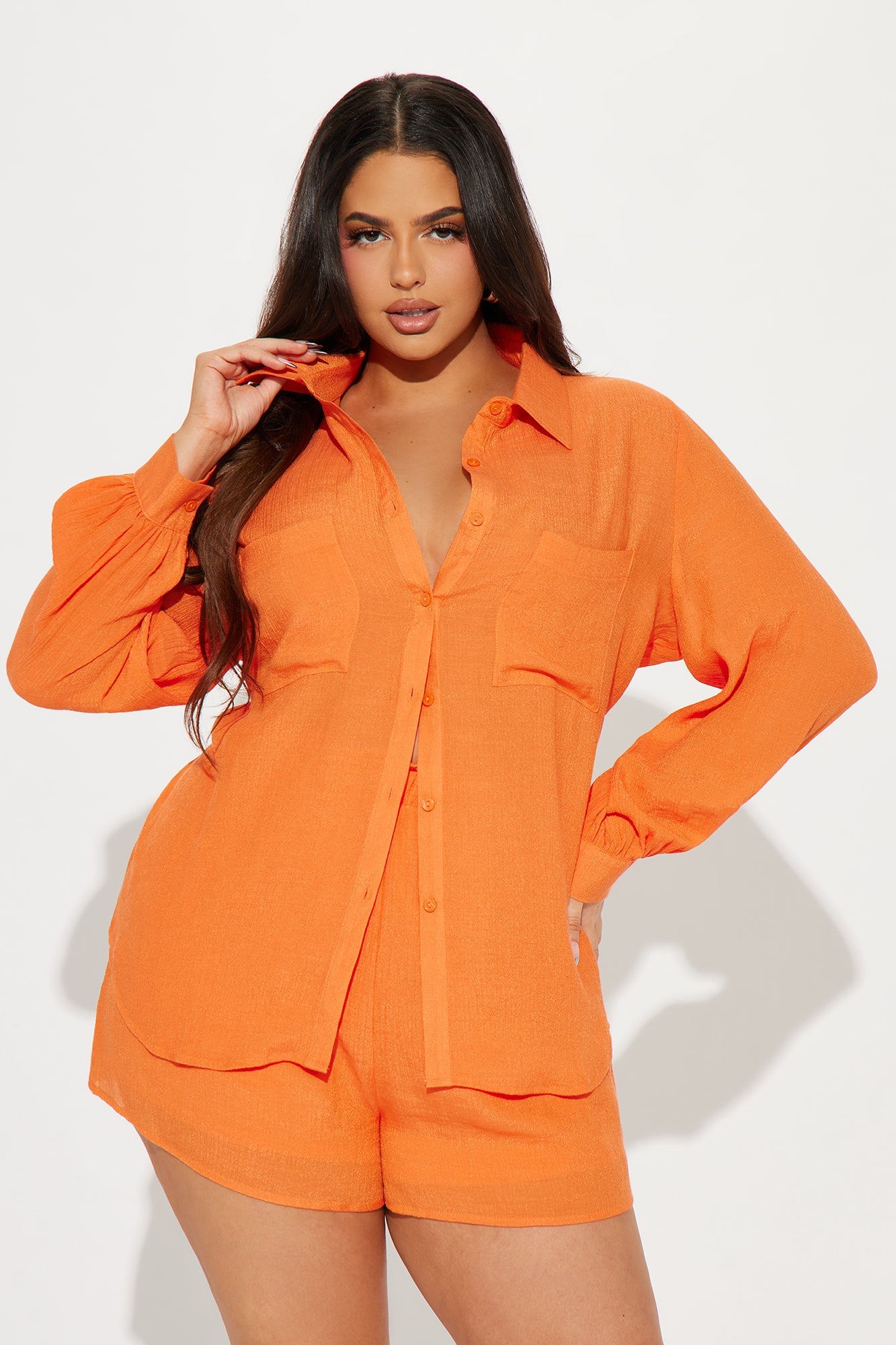 Strolling Through Gauze Short Set - Orange