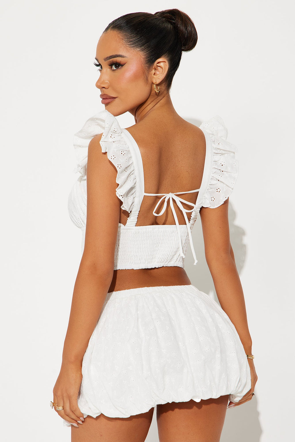 Fatima Eyelet Cropped Top - White