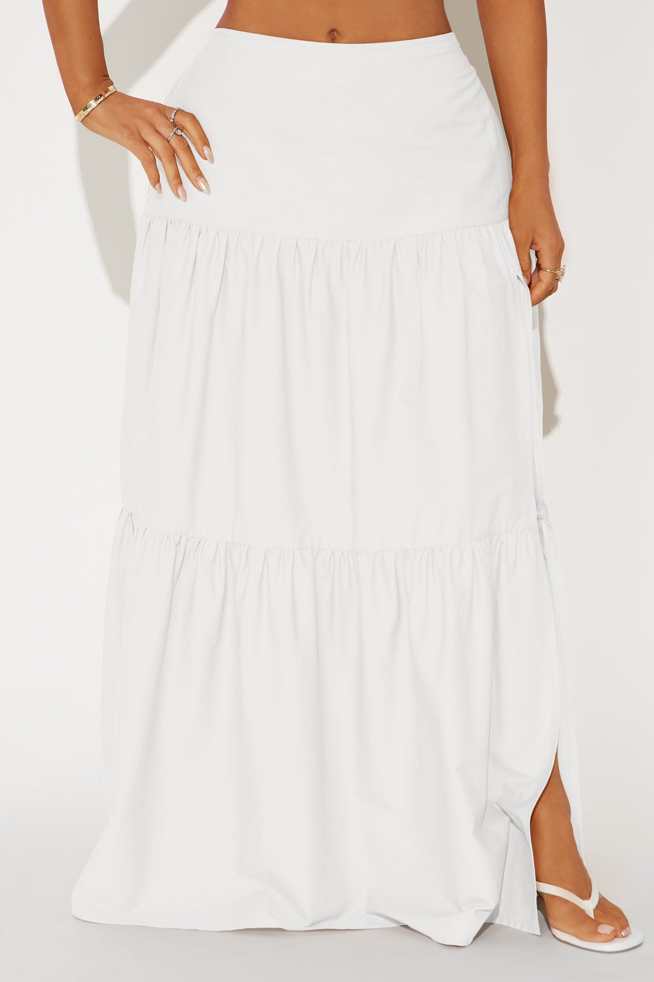 Zoey Poplin Tiered Maxi Skirt - White
