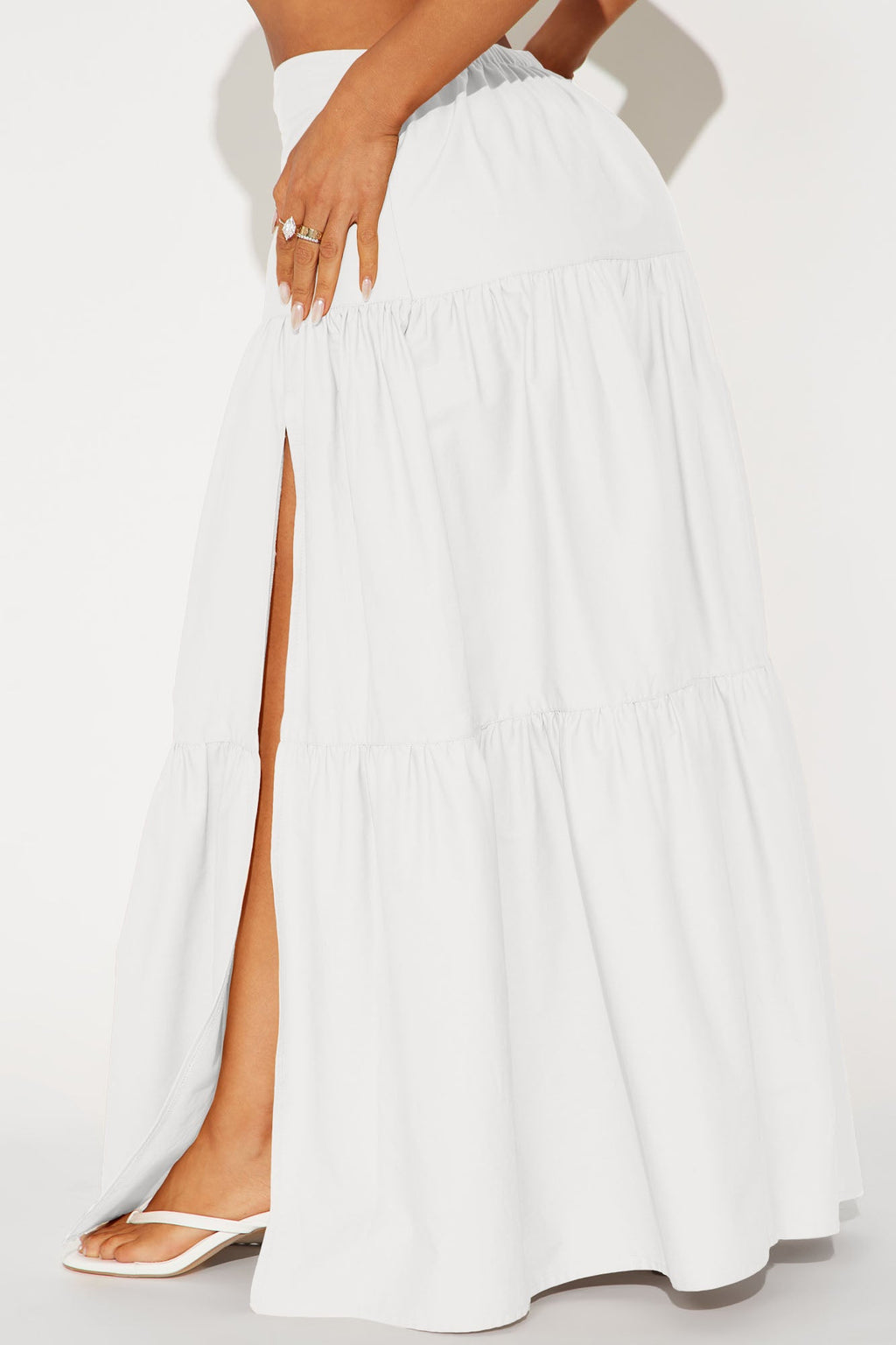 Zoey Poplin Tiered Maxi Skirt - White