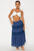 Vivienne Tiered Gauze Midi Skirt - Navy