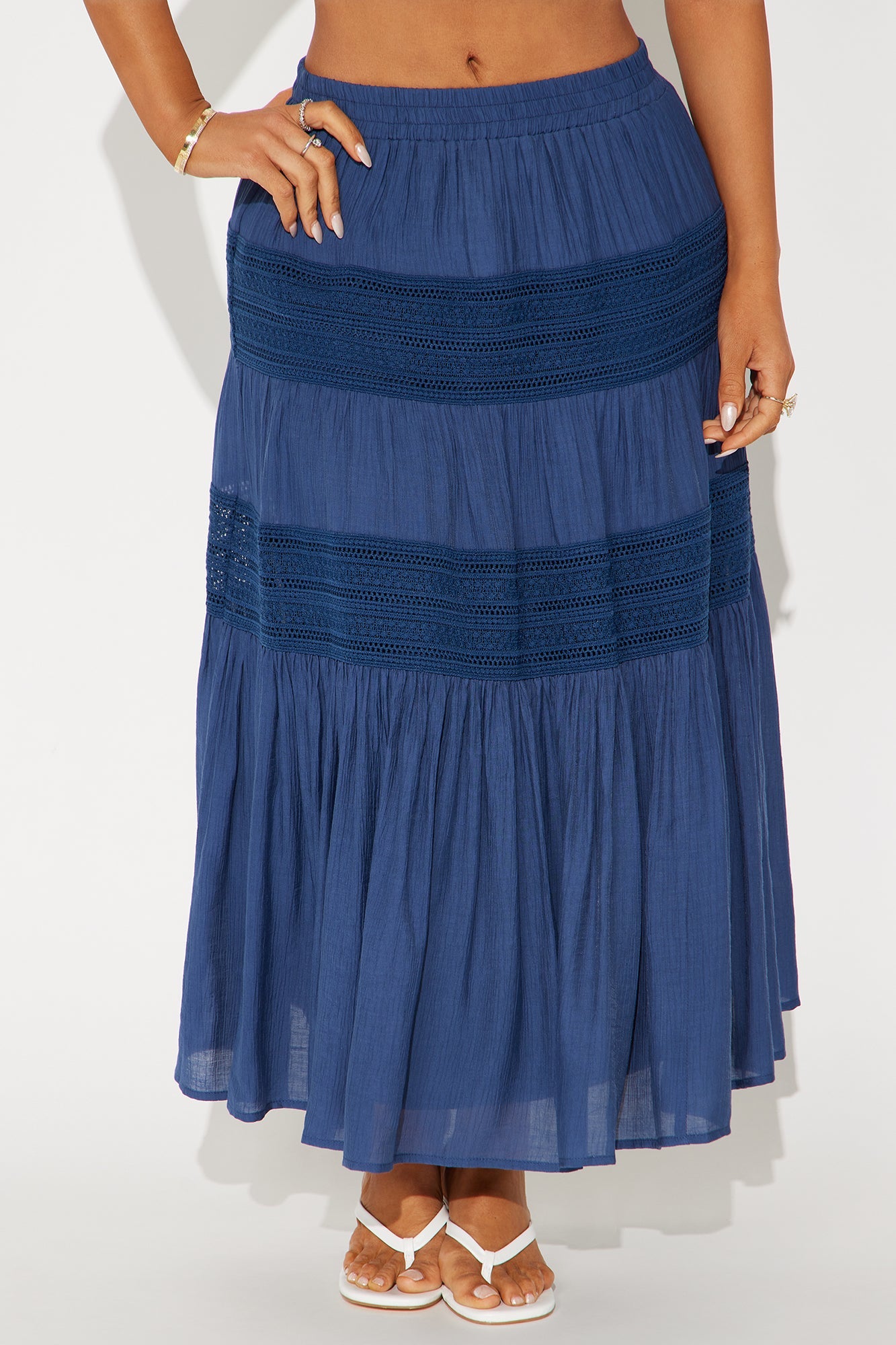 Vivienne Tiered Gauze Midi Skirt - Navy