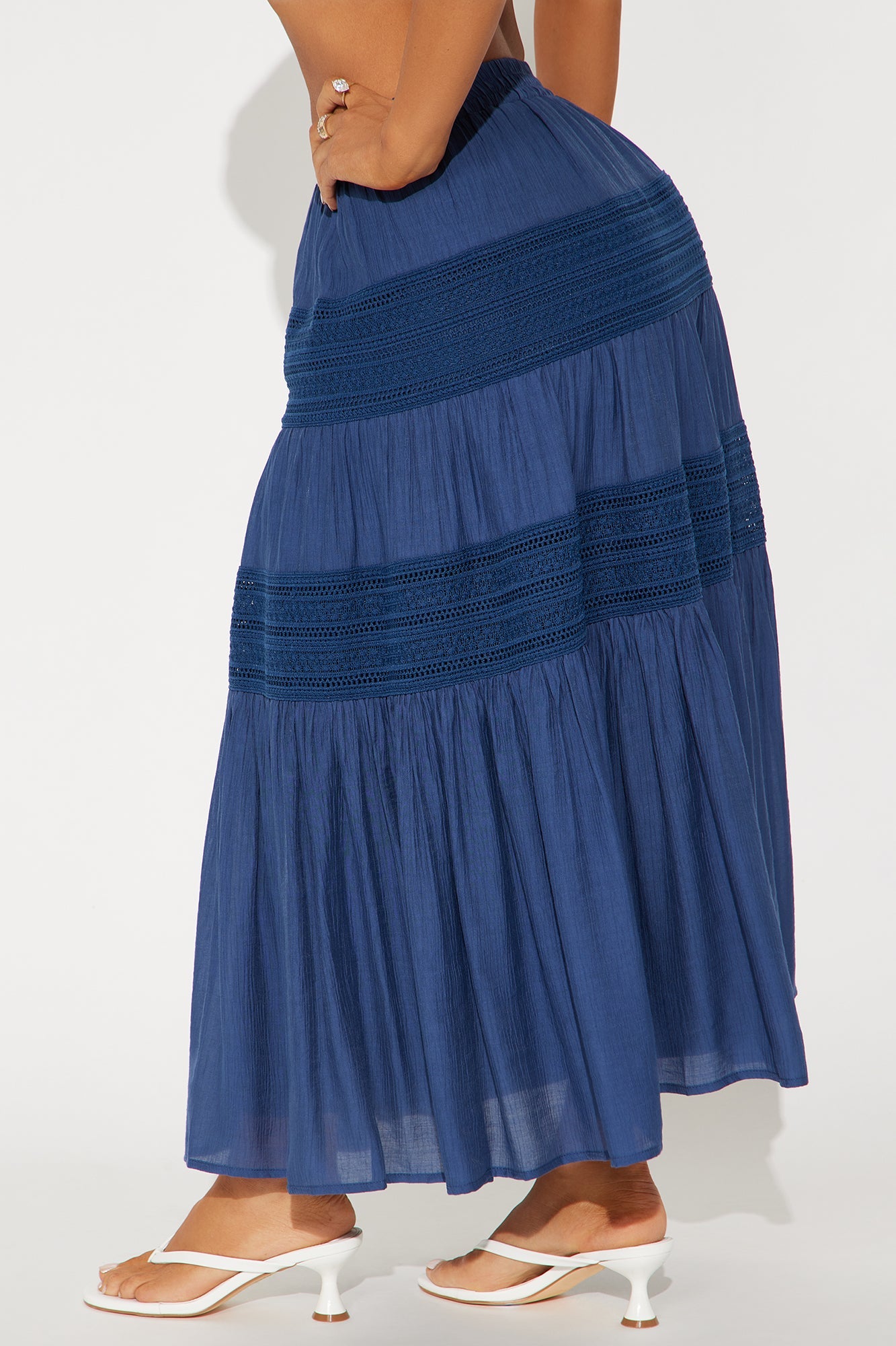 Vivienne Tiered Gauze Midi Skirt - Navy