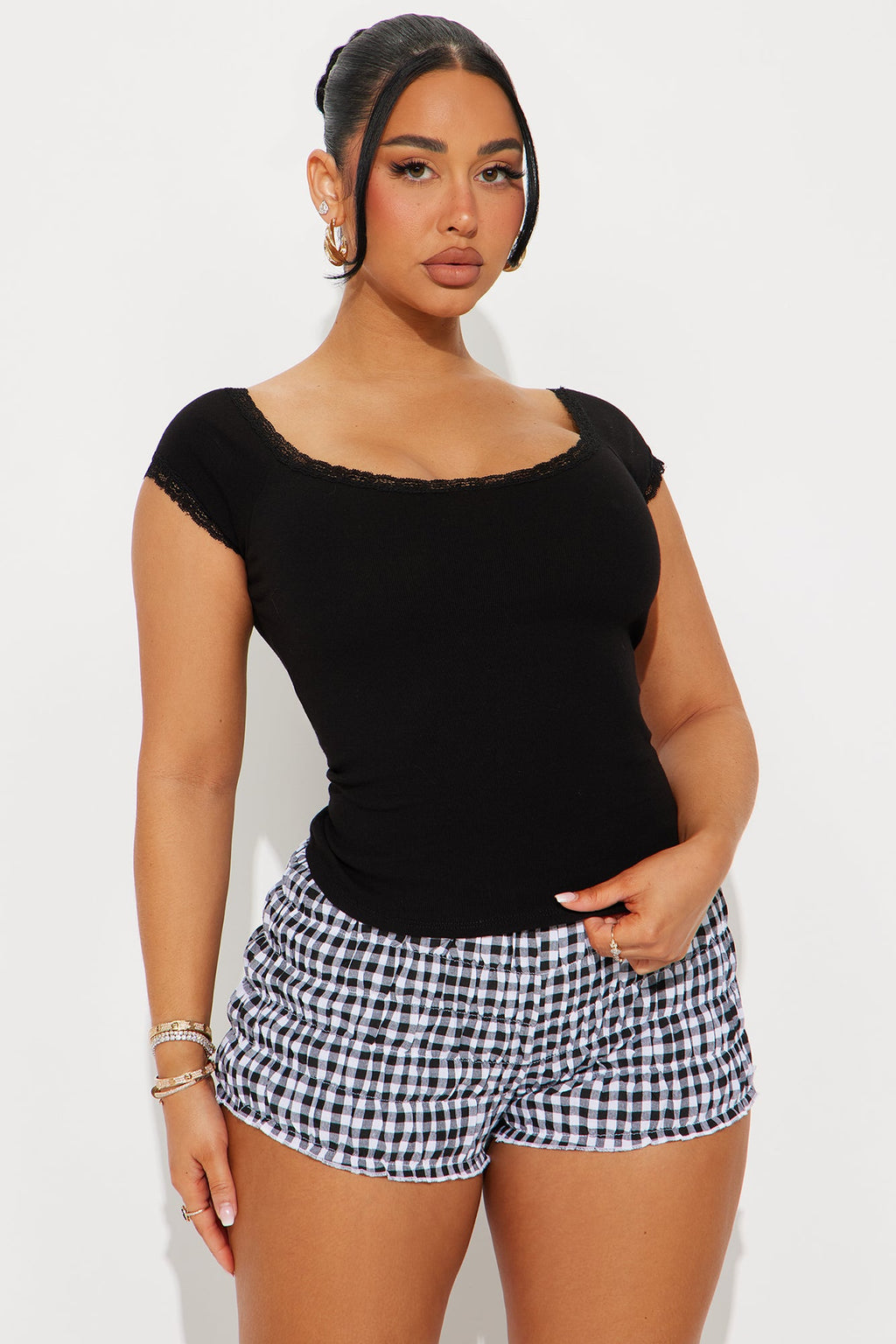 Paige Short Sleeve Ribbed Baby Tee - Black