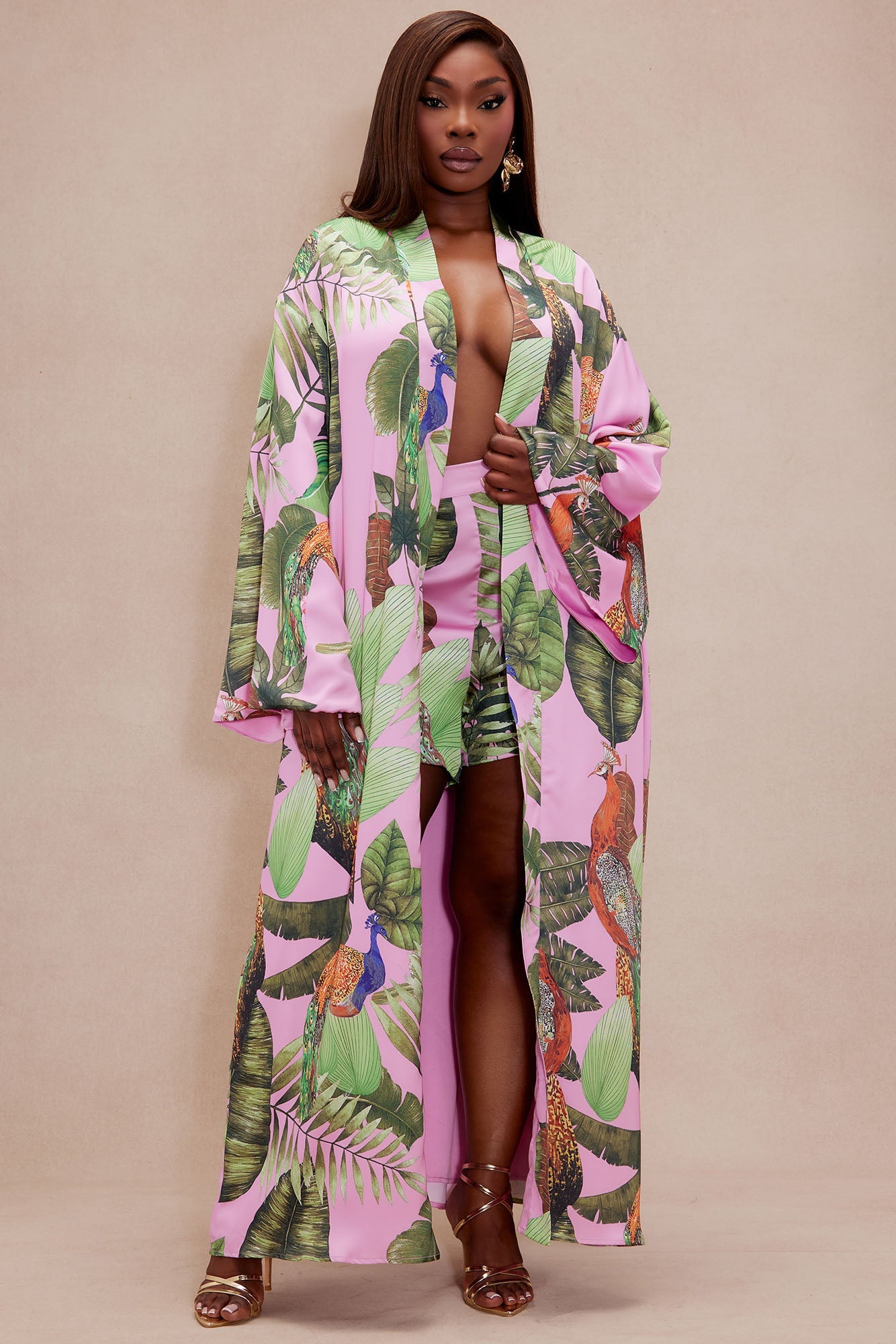 Private Island Satin Kimono - Pink/combo