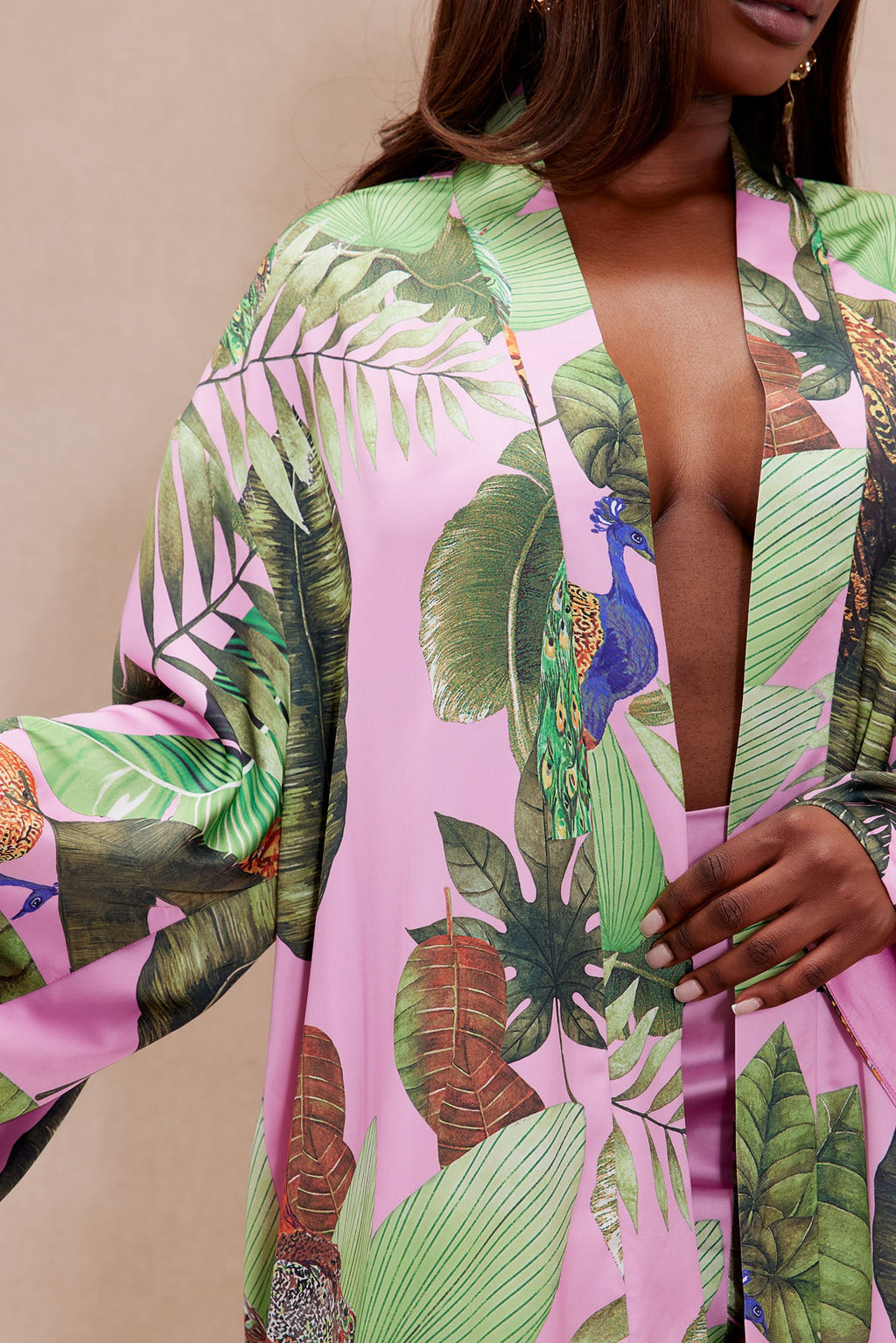 Private Island Satin Kimono - Pink/combo