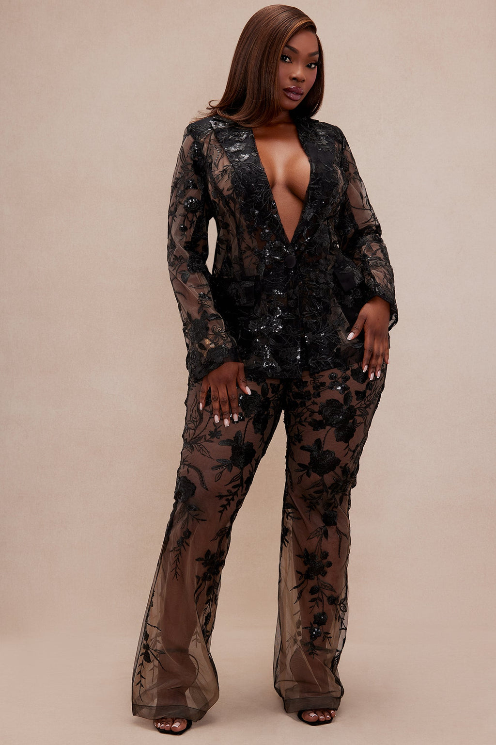 Vera Sequin Embroidered Blazer - Black