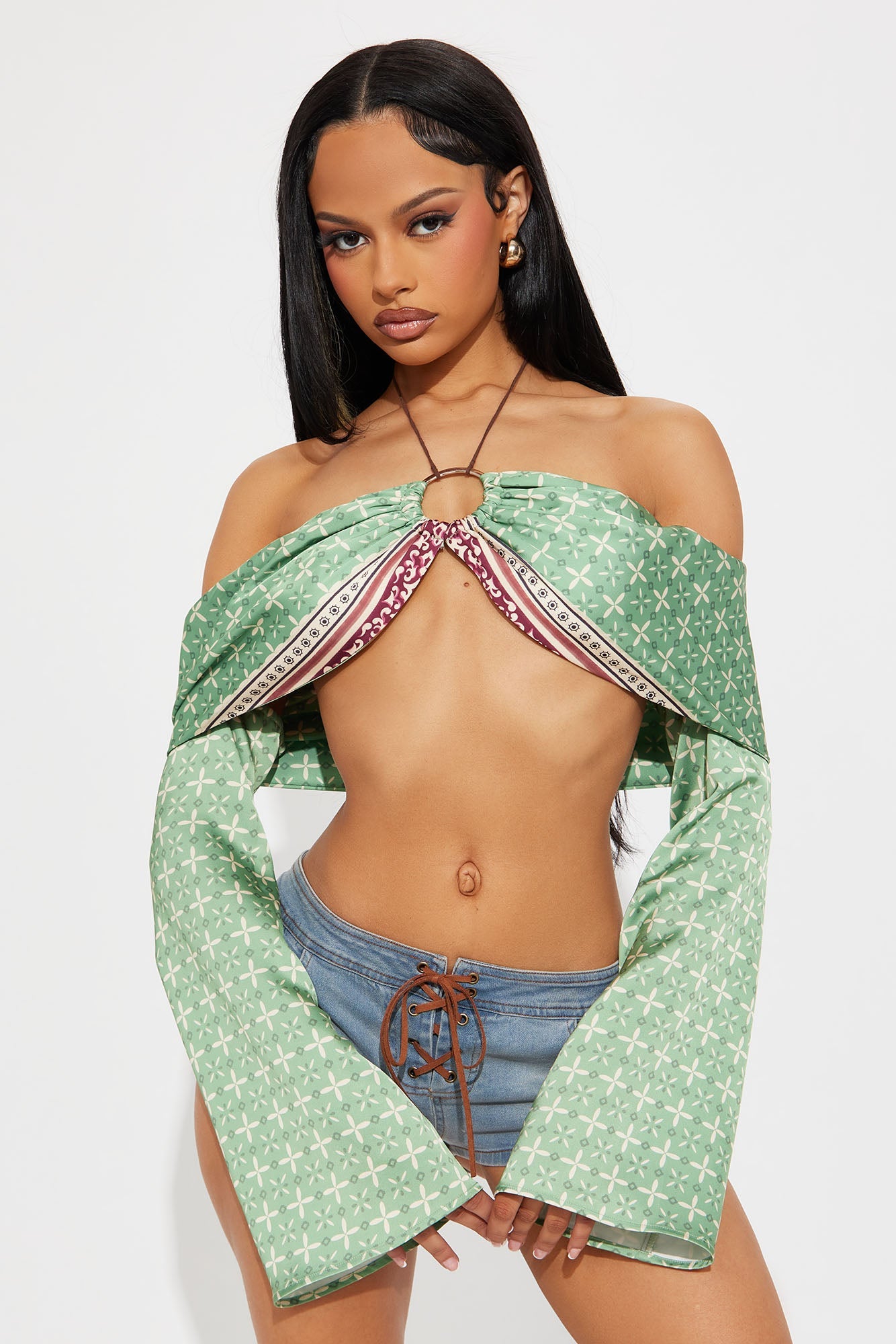 Suns Out Chain Halter Top - Green/combo