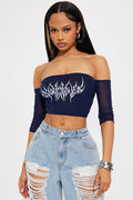 Main Stage Off Shoulder Crop Top - Navy