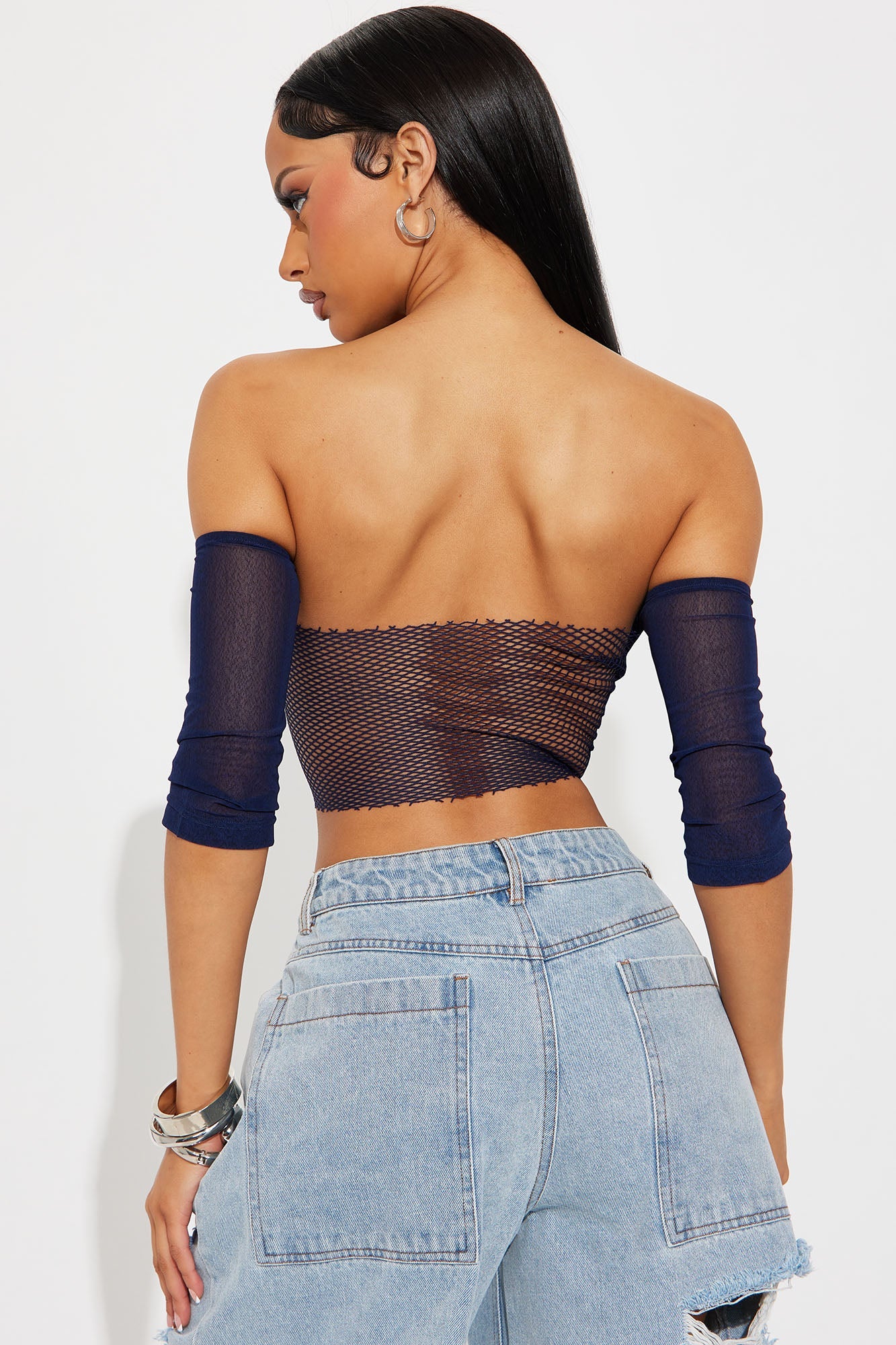 Main Stage Off Shoulder Crop Top - Navy