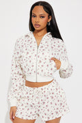 All The Flowers Fleece Short Set - Ivory/combo