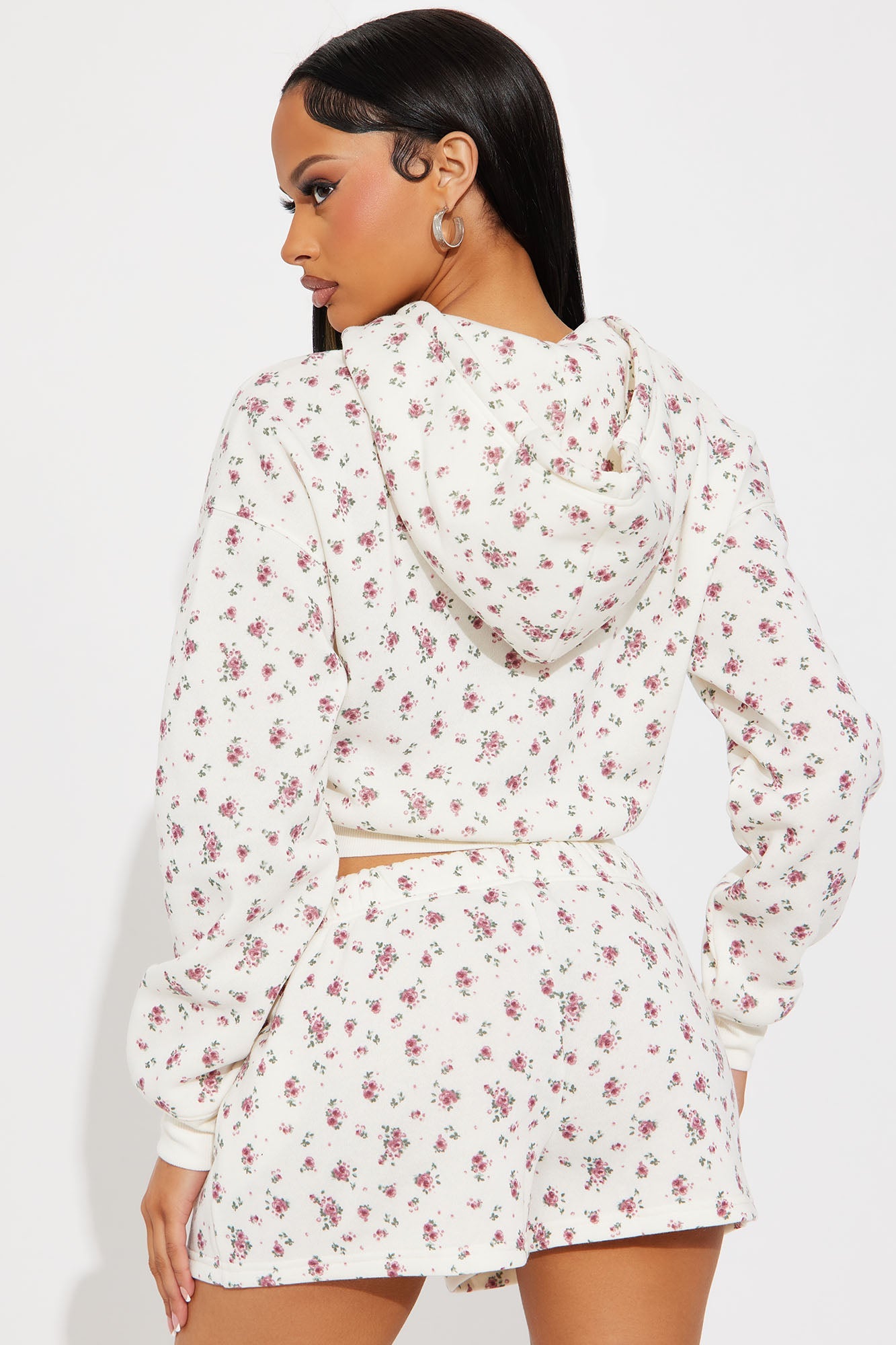All The Flowers Fleece Short Set - Ivory/combo