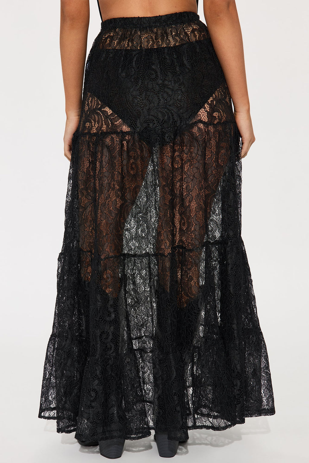 Victoria Lace Tiered Maxi Skirt - Black