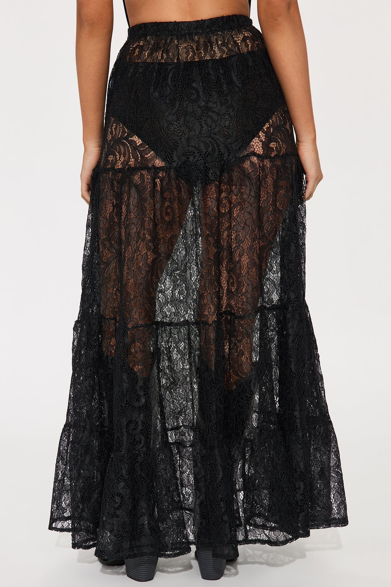 Victoria Lace Tiered Maxi Skirt - Black