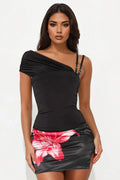 Buckle Me Up Ruched Off Shoulder Top - Black