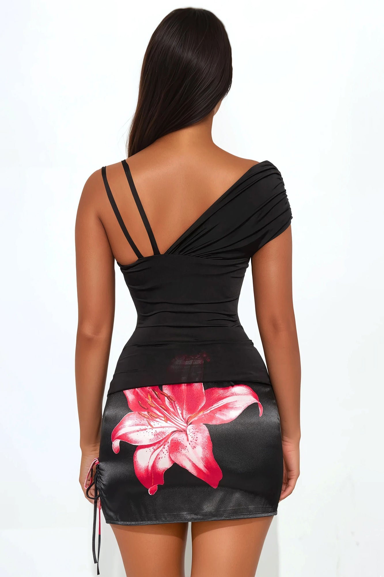 Buckle Me Up Ruched Off Shoulder Top - Black