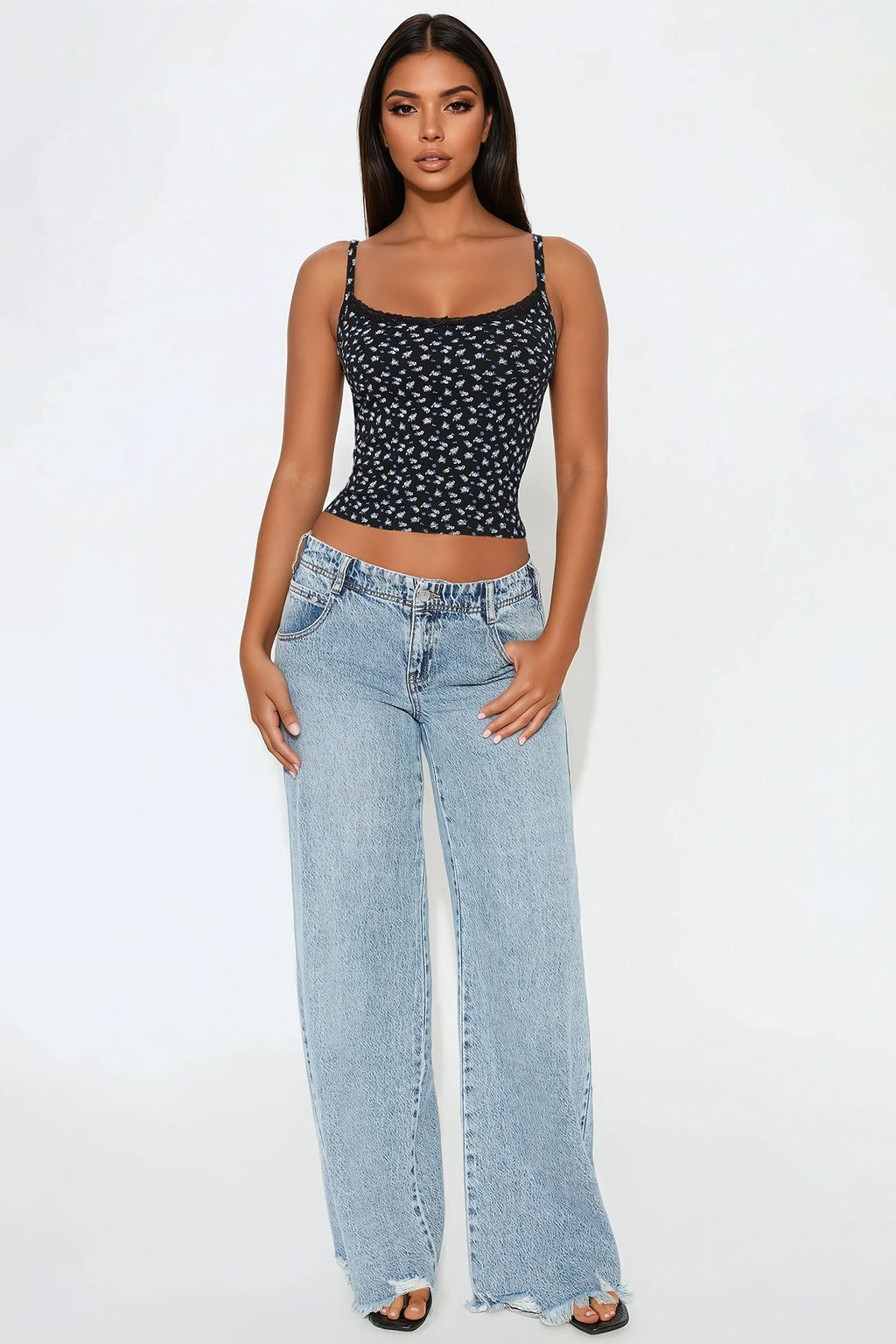 Journee Floral Cami Top - Black/combo