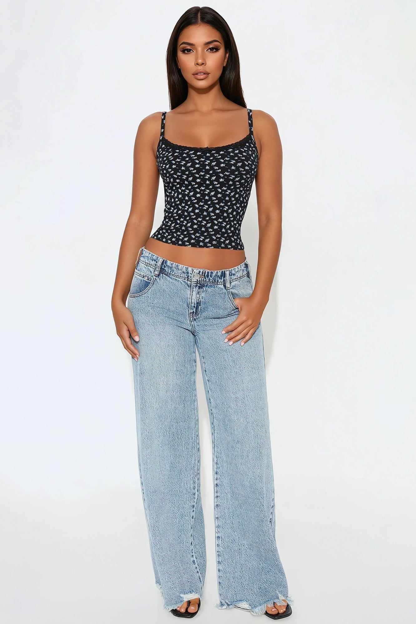 Journee Floral Cami Top - Black/combo