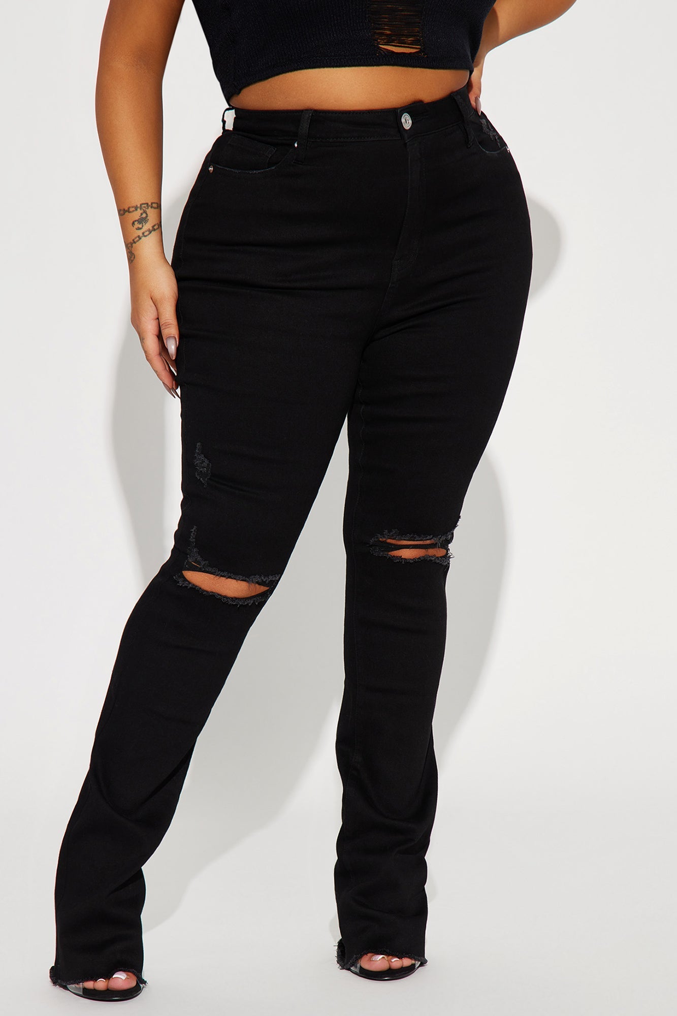 After Dark Ripped High Rise Stretch Bootcut Jeans - Black