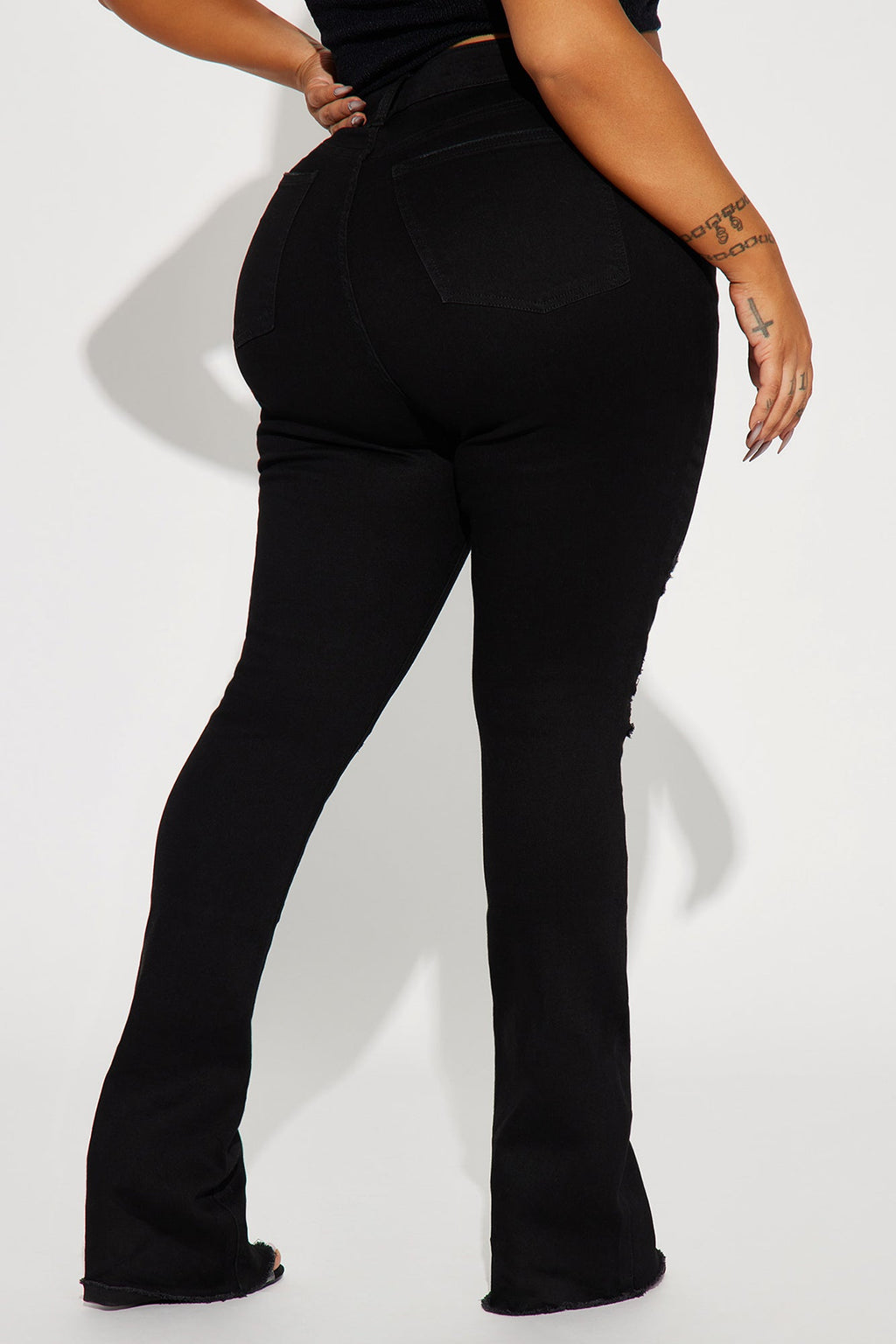 After Dark Ripped High Rise Stretch Bootcut Jeans - Black