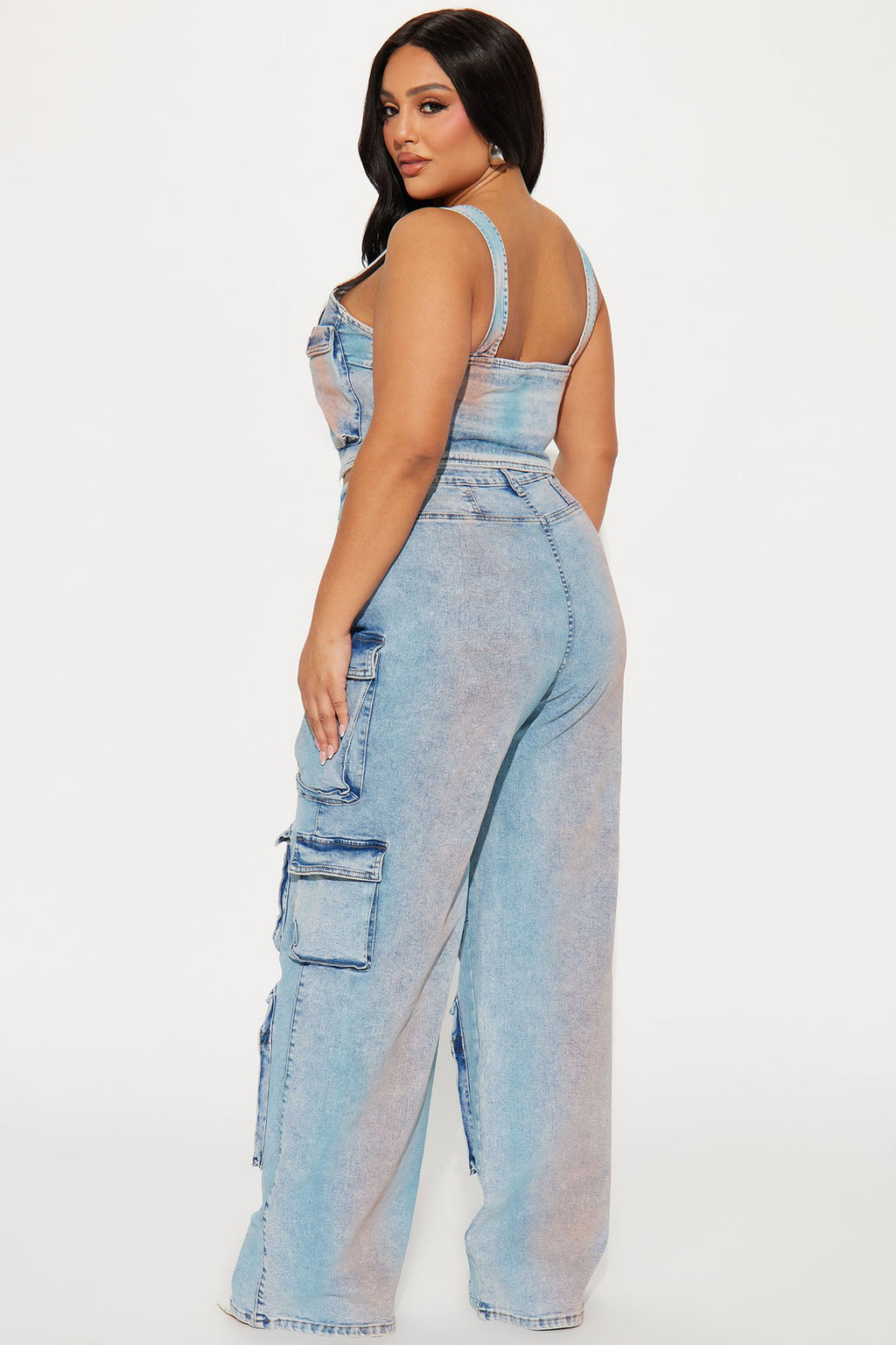 Losing Time Cargo Pant Set - Acid Wash Denim