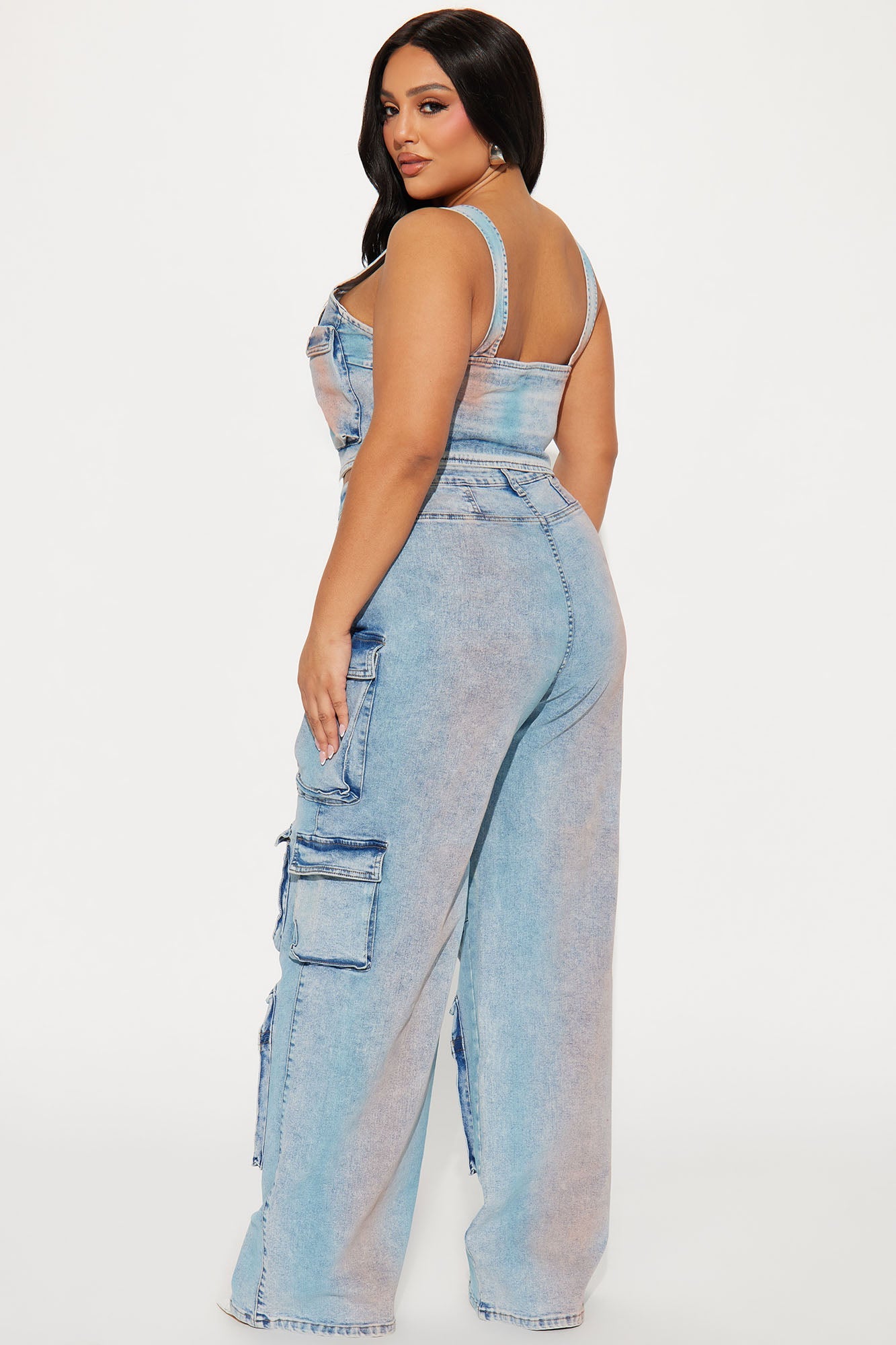 Losing Time Cargo Pant Set - Acid Wash Denim