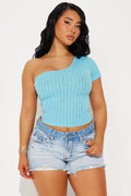 Stevie Ribbed One Shoulder Top - Blue