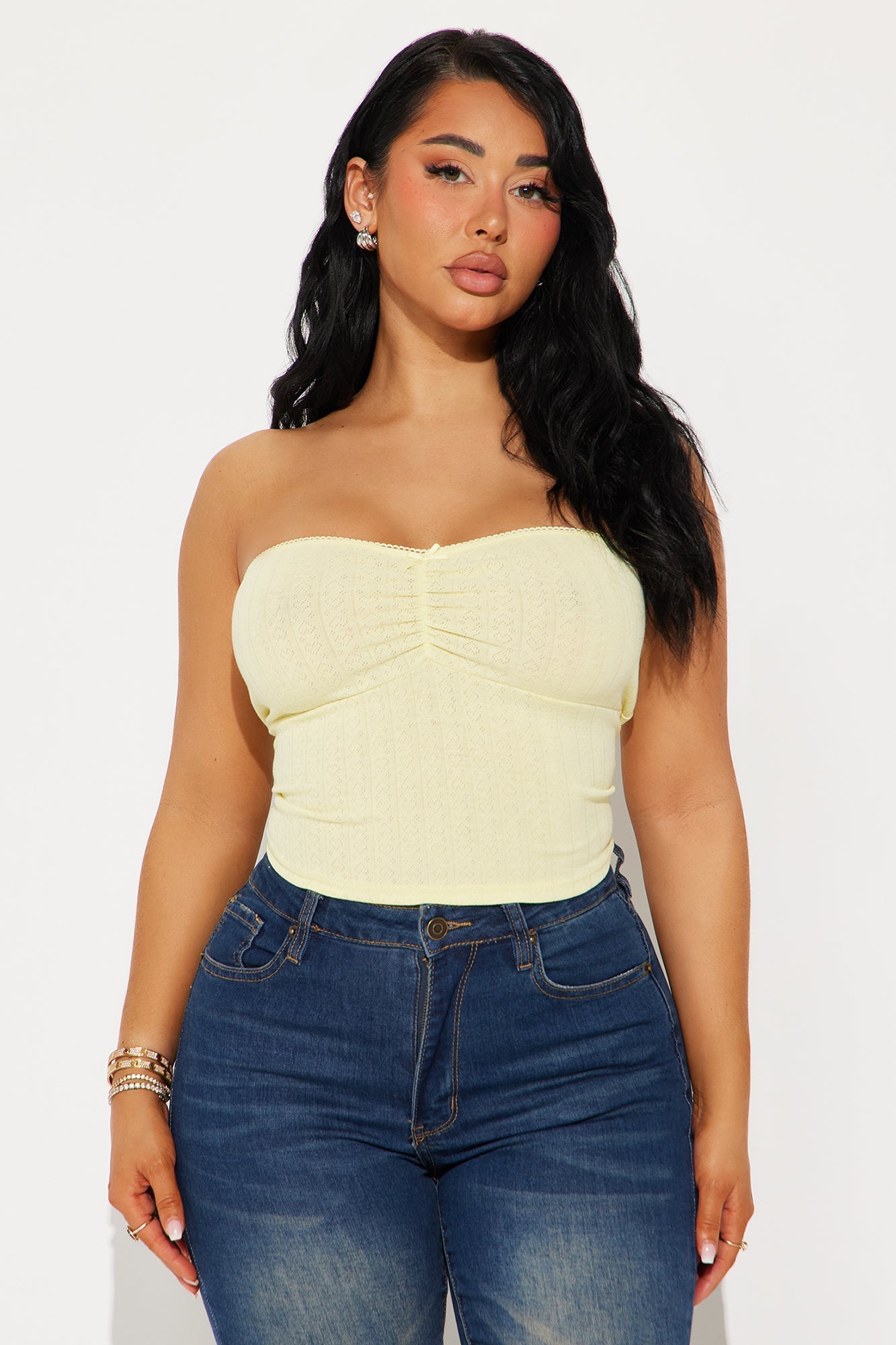 Got My Heart Strapless Top - Butter Yellow
