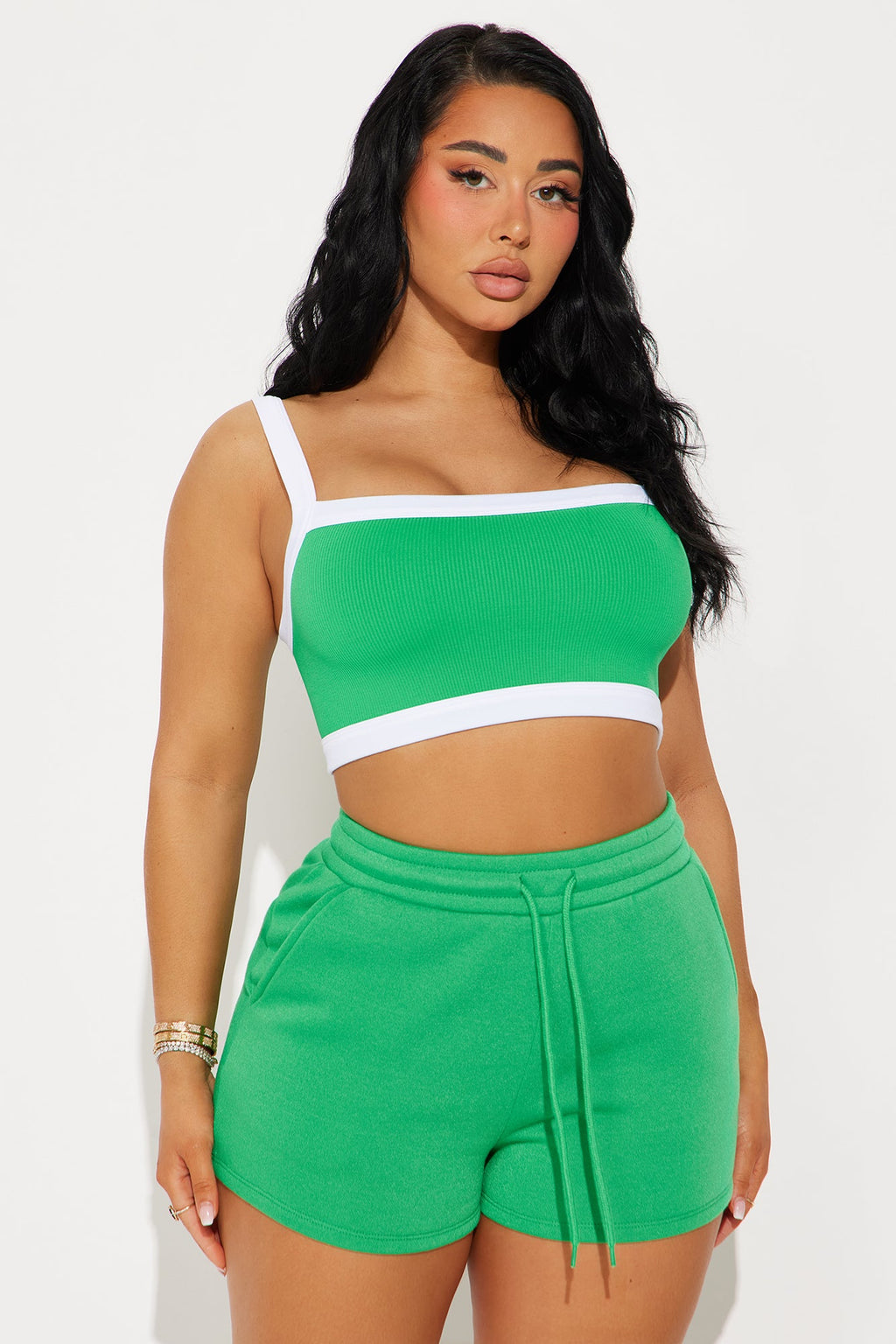 Nikki Seamless Cropped Tank - Green/combo