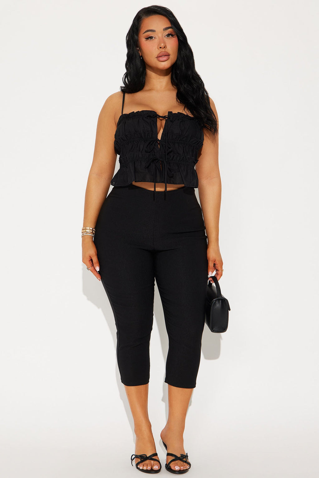 Traci Cropped Poplin Top - Black