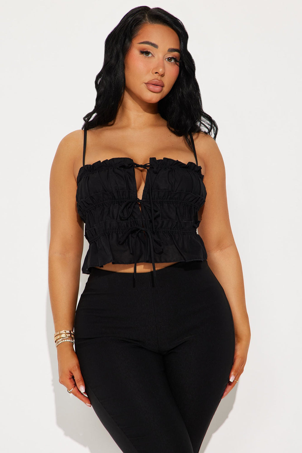 Traci Cropped Poplin Top - Black