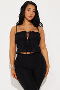 Traci Cropped Poplin Top - Black