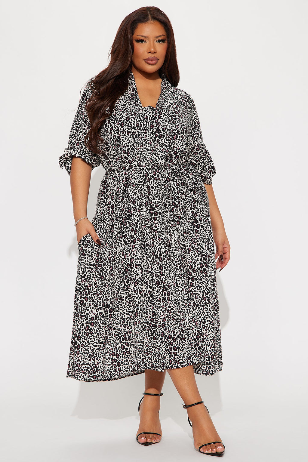 Raela Belted Shirt Midi Dress - Brown/combo