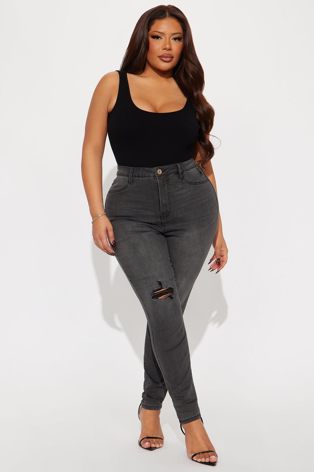 Stretch Curvy Ripped Skinny Jean - Black