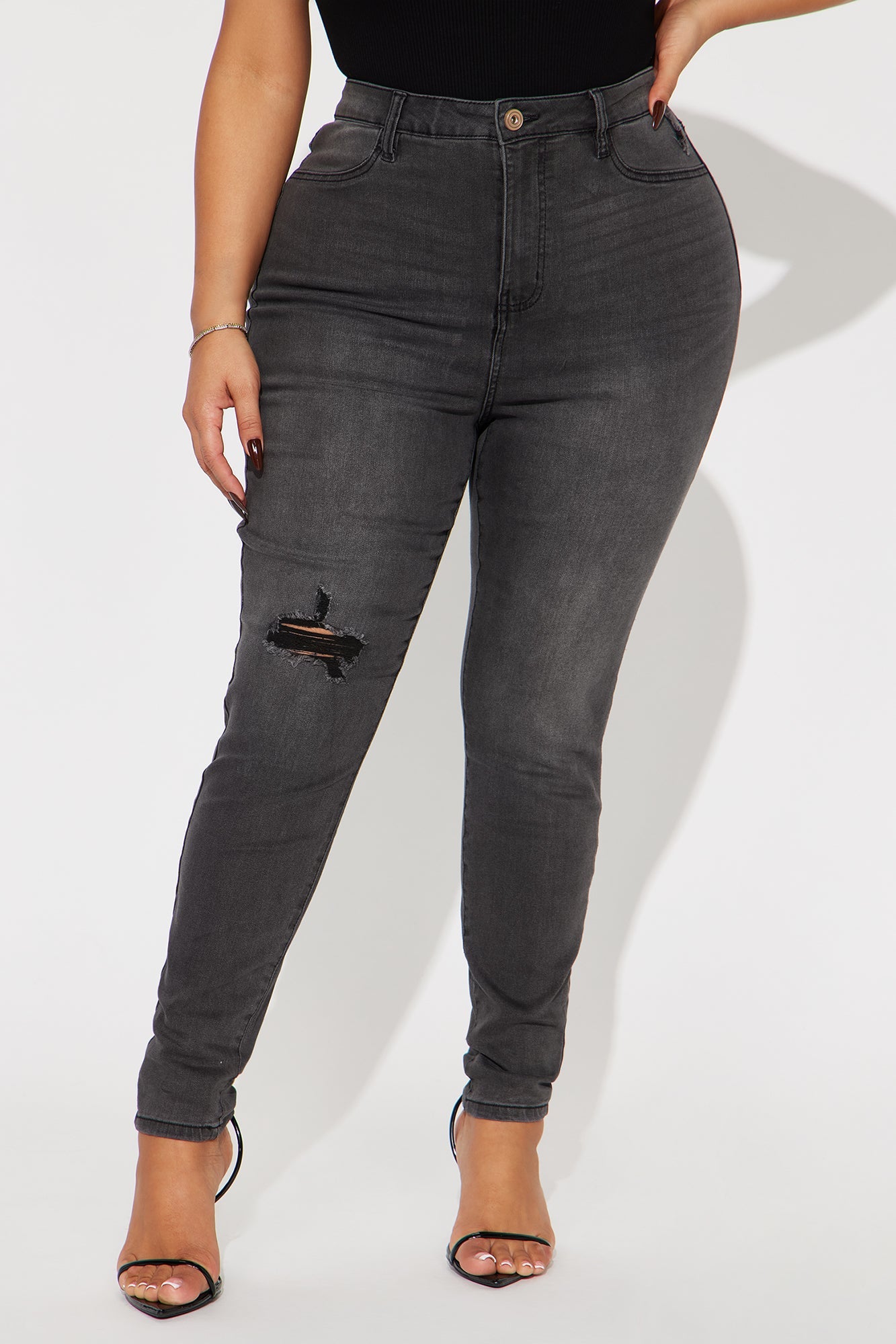 Stretch Curvy Ripped Skinny Jean - Black
