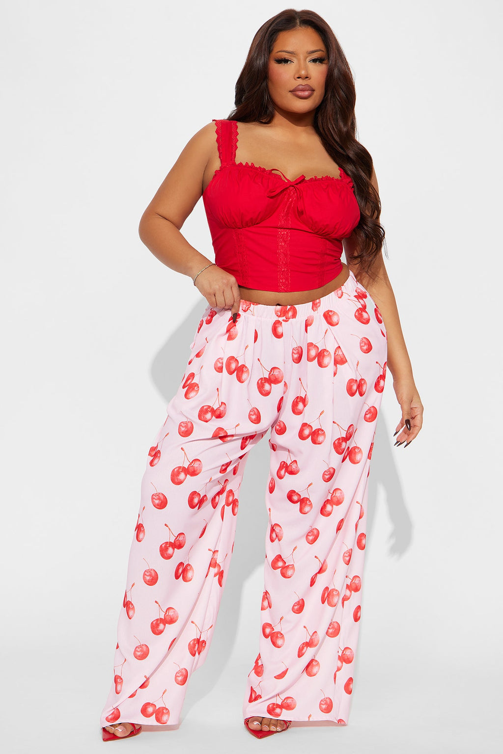 Sweet Like Cherry Wide Leg Pants - Pink/combo