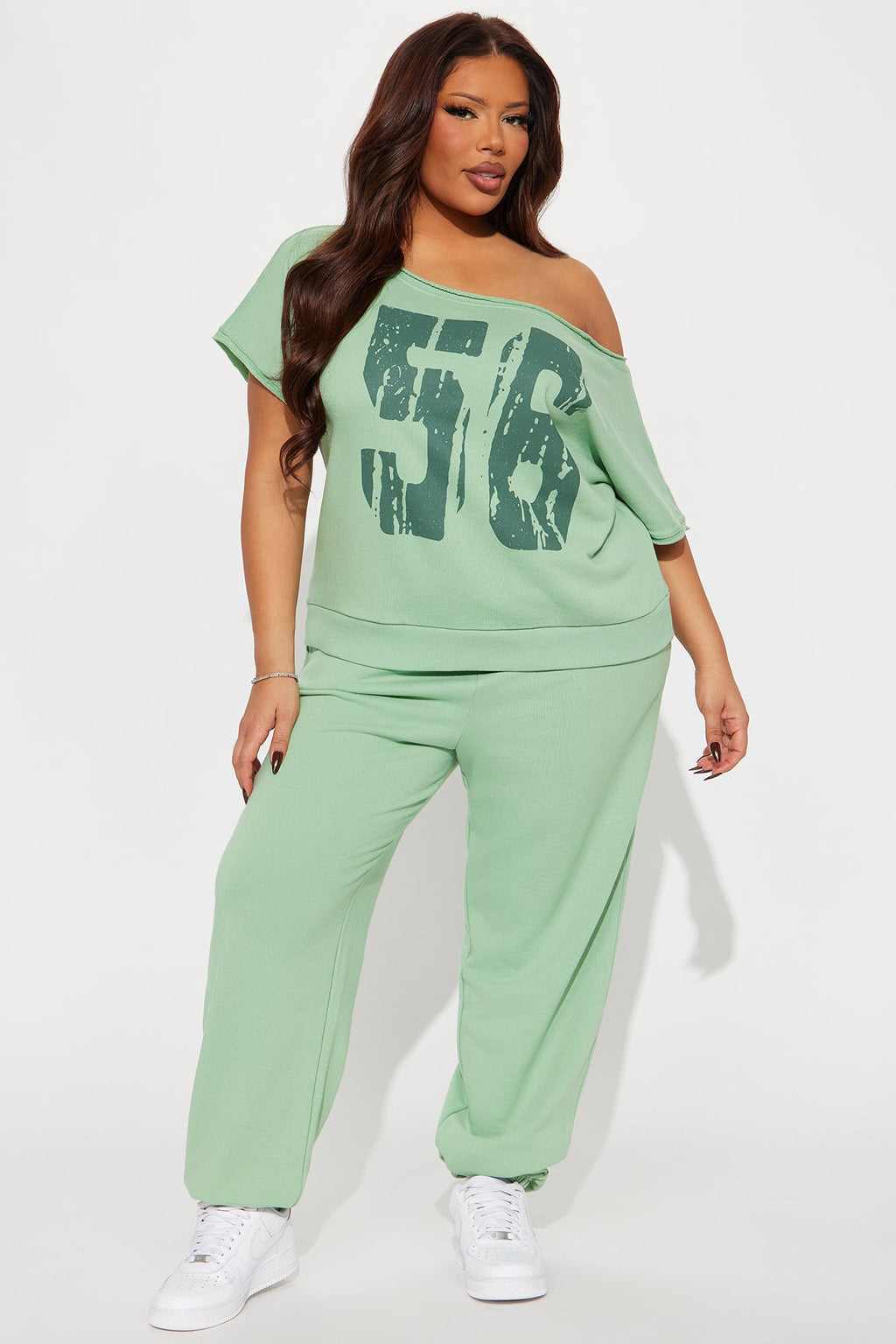 56 Off Shoulder Jogger Set - Sage