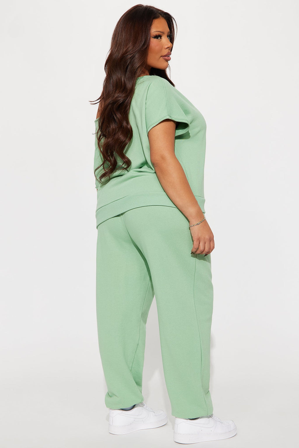 56 Off Shoulder Jogger Set - Sage