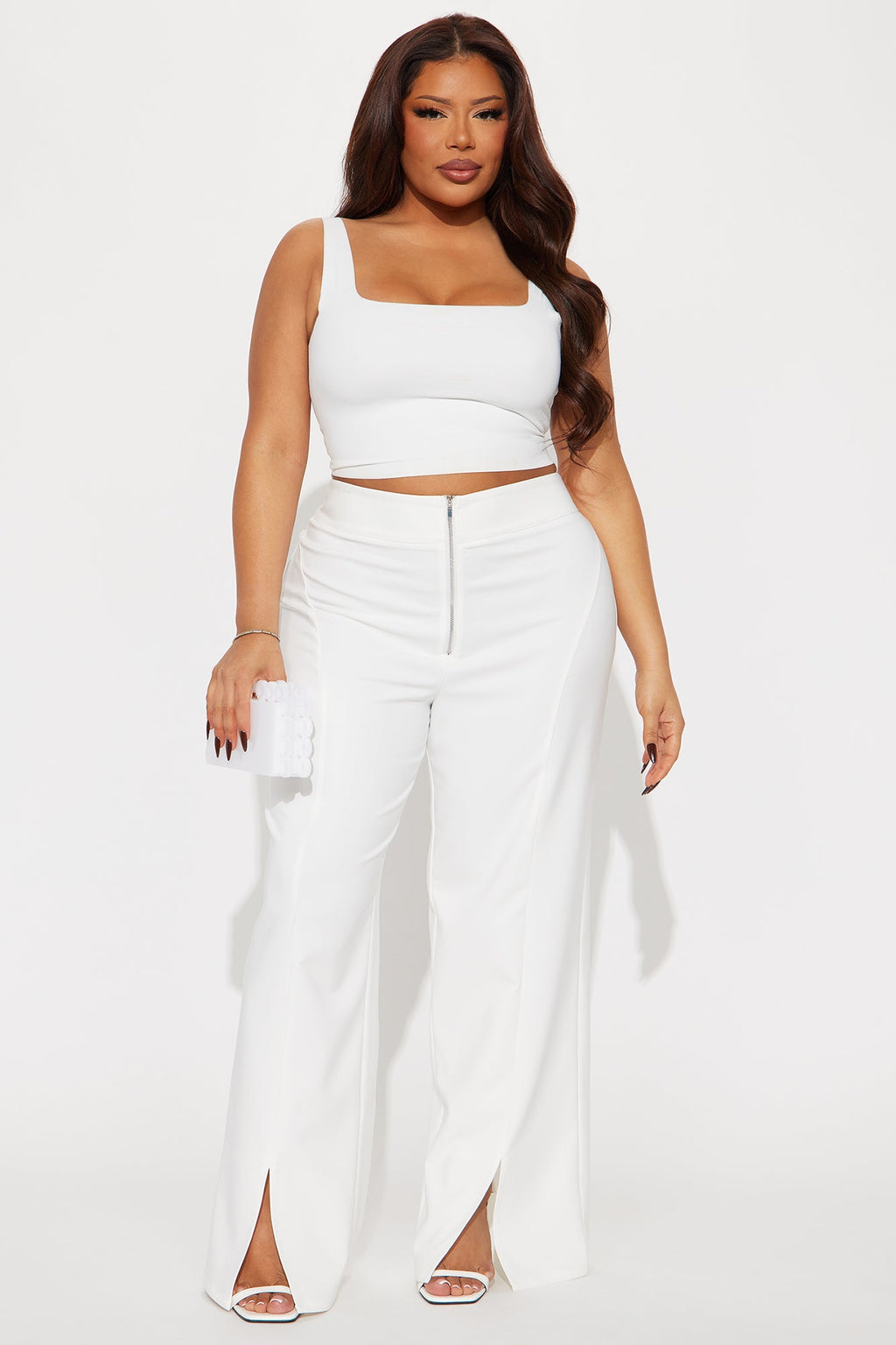 Kayla Split Hem Wide Leg Crepe Trouser - Off White