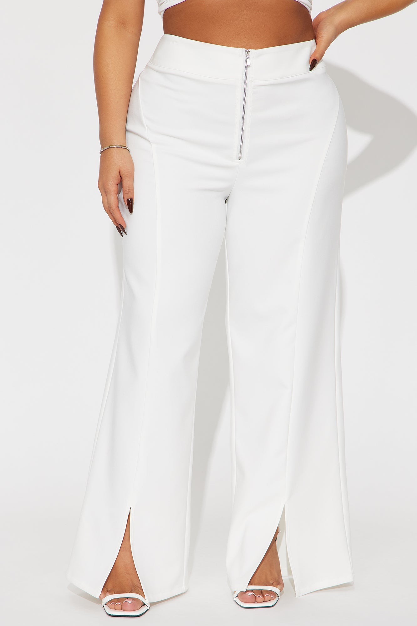 Kayla Split Hem Wide Leg Crepe Trouser - Off White