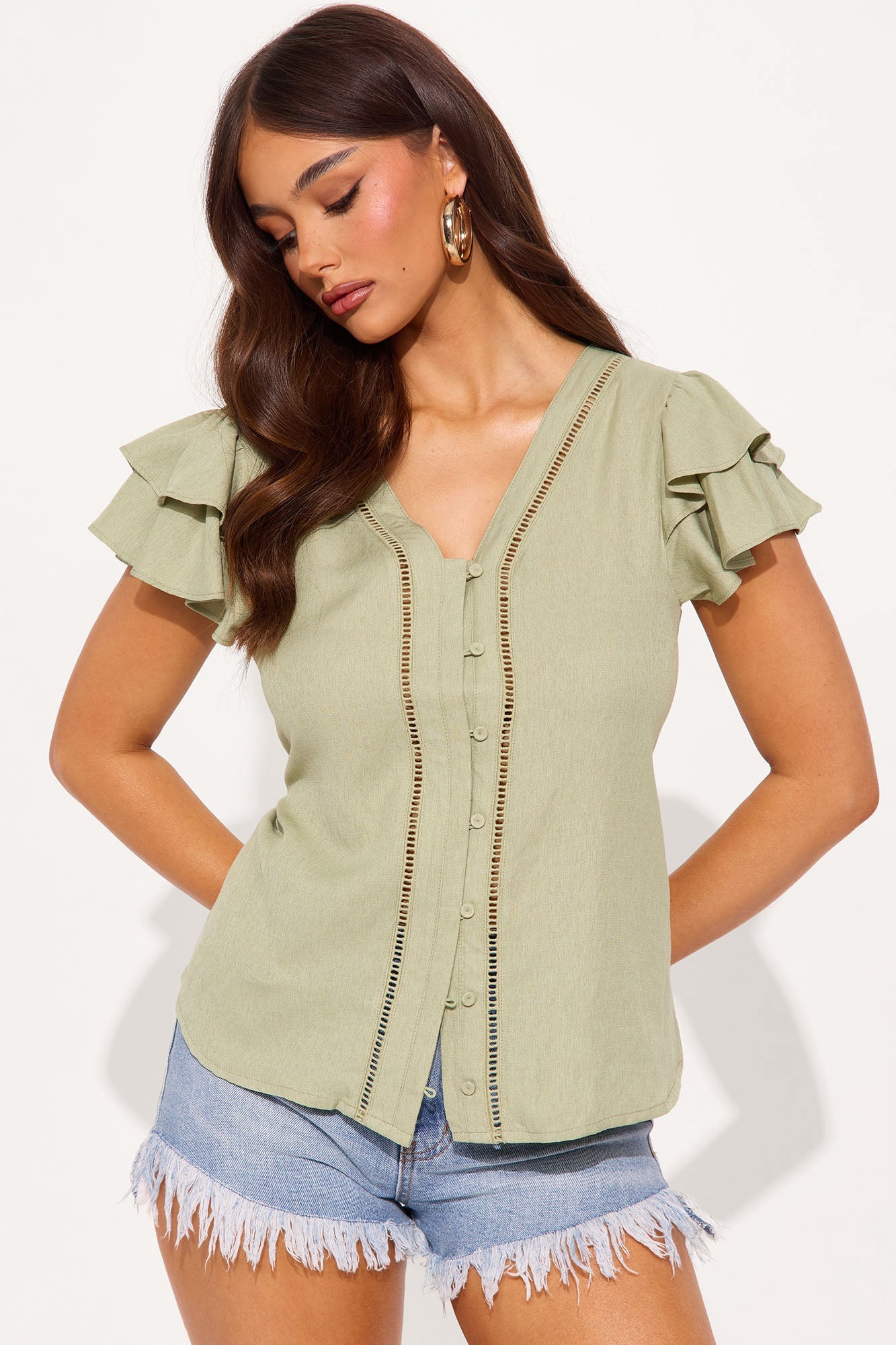 Summer Class Linen Blouse - Olive