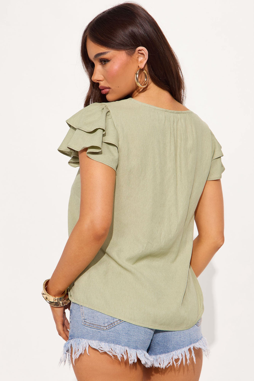 Summer Class Linen Blouse - Olive