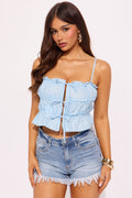 Traci Cropped Poplin Top - Light Blue