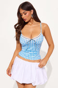Picnic Ready Gingham Print Top - Blue/combo