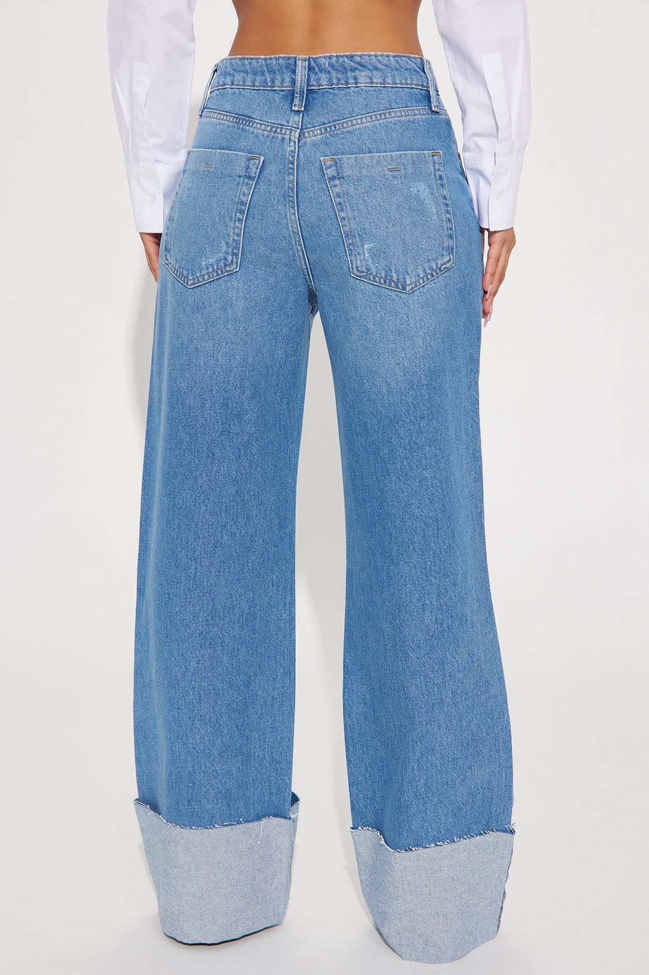 Jeanine Cuffed Wide Leg Jeans - Medium Wash