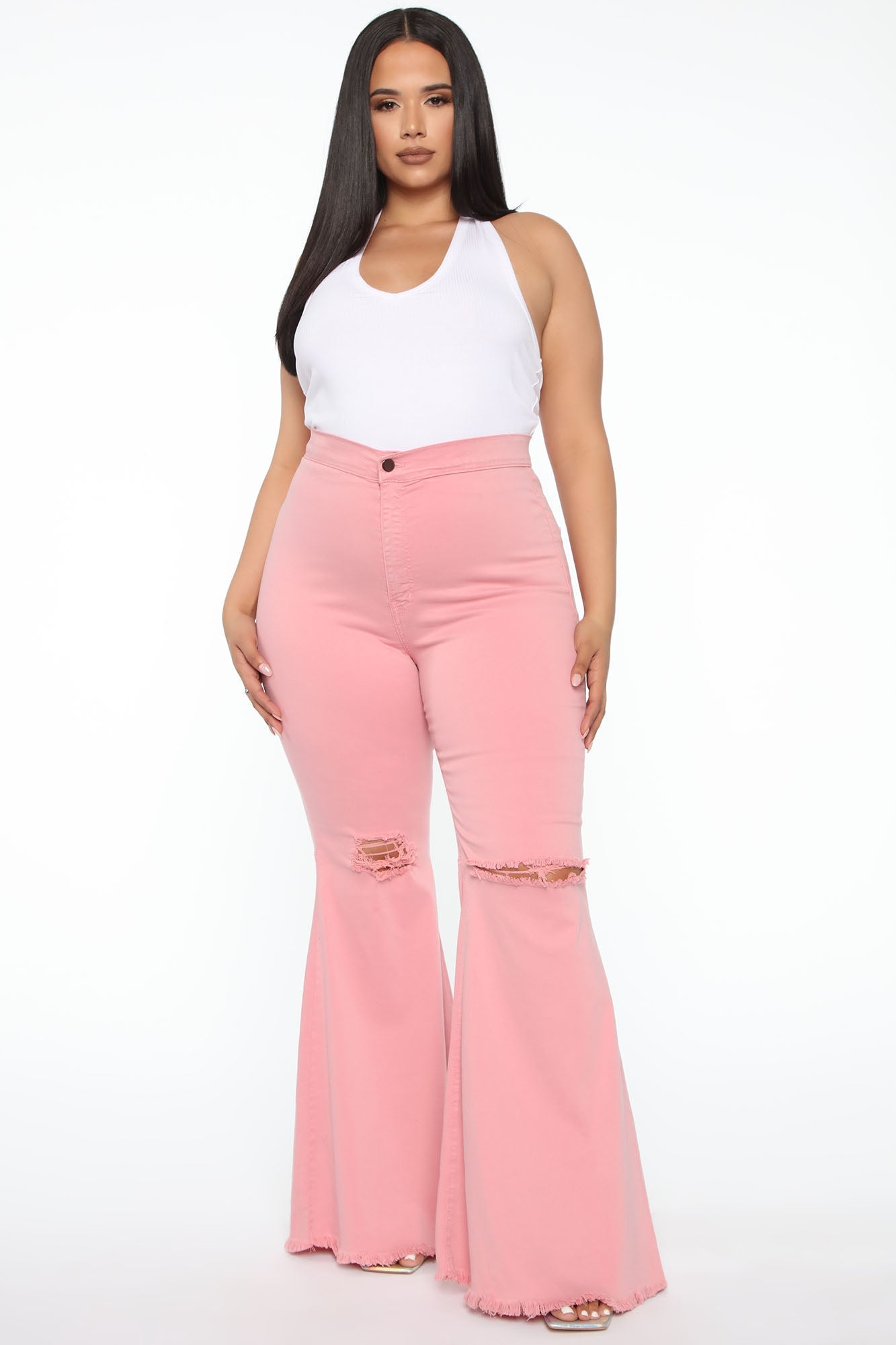 Mystery Solved Extreme Bell Bottom Jeans - Blush
